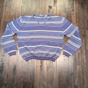 Vintage Wrangler Blues Womens Medium Boxy Striped V Neck Cropped‎ Sweater Purple